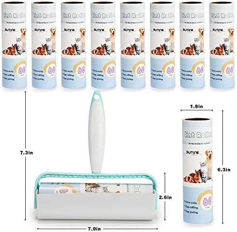 Lint Rollers for Pet Hair Extra Sticky 600 Sheets/10 Refills, SUTINE 6.3" Big Large Lint Roller Remover, Sticky Roller for Removing Lint Pet Hair Dust in Furniture/Clothes/Carpet/Car Seat,Blue