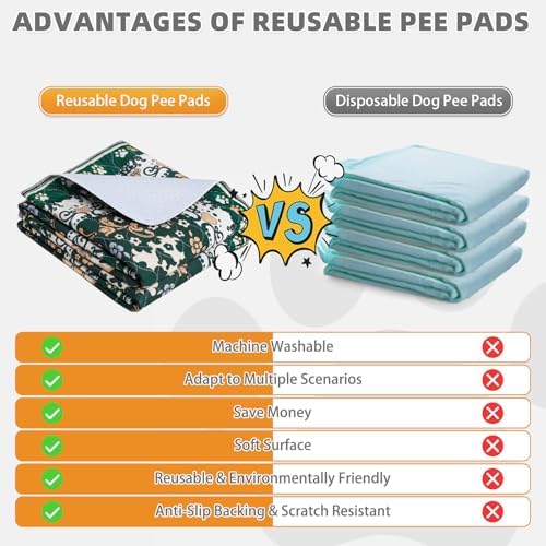 KOOLTAIL Washable Pee Pads for Dogs, 2 Pack Super Absorbent Reusable Puppy Training Pads Waterproof, Nonslip and Leak-Proof Dog Pee Pads, Large Pet Mats Whelping Pads for Floor, Crate, Couch 36*41