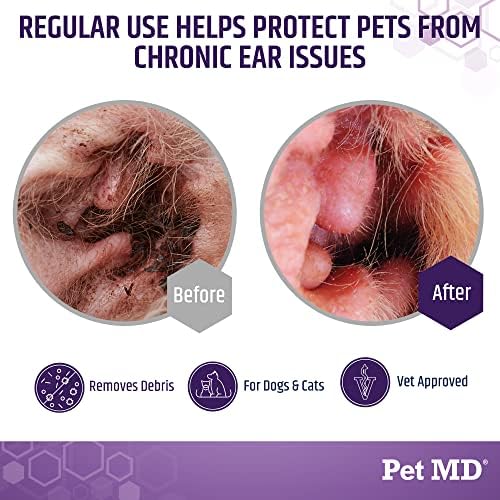 Pet MD Dog Ear Cleaning Wipes with Aloe and Eucalyptus + Veterinary Tris Flush Cat & Dog Ear Cleaner