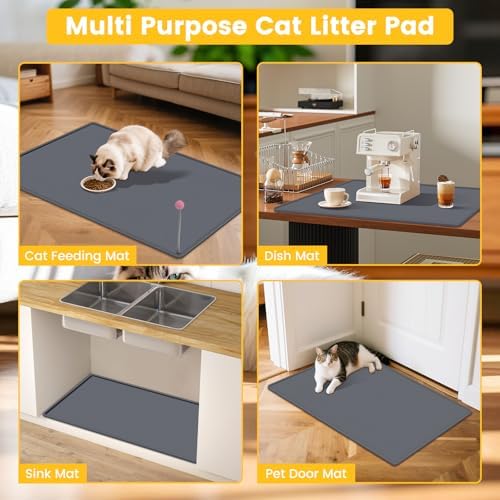 Cat Litter Mat, 38"X25" Large Litter Box Mat, Waterproof and Easy to Clean Silicone Cat Mat for Litter Box, Mat Litter Trapping Mat for Scatter Control, Keep The Floor Clean (Dark Grey)