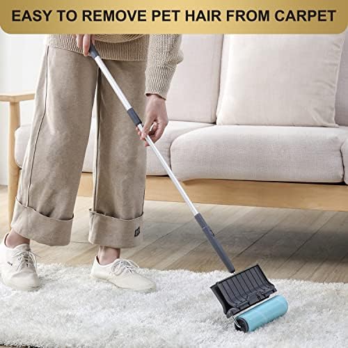 Fedicelly Lint Rollers Pet Hair Extra Sticky Floor with Long Handle,Large Cat Dog Hair Remover Laundry Clothes Carpet Furniture,6.3 inches Wider with 640 Sheets Giant Lint Remover Brush for Couch