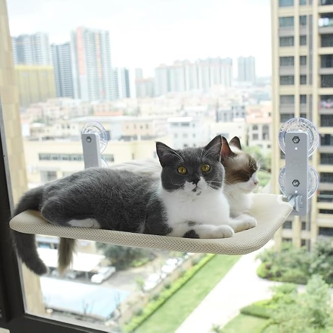 Smttzion Cat Window Perch for Large Cats, Heavy Duty Window Hammock Seat with Strong Suction Cups, Foldable Cat Window Box Bed for Indoor Cats