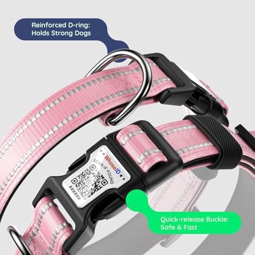 Premium Airtag Dog Collar,with IP68 Waterproof AirTag Holder,Pink,XL