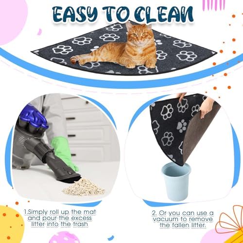 Drydiet Corner Cat Litter Mat, 29" x 29" Fan-shaped Trapping Mat, Grey