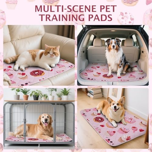 IEUUMLER Washable Pee Pads for Dogs, 1 Pack Cake Pattern Reusable Waterproof Puppy Potty Pads, Non-Slip Absorbent Pet Training Pads for Playpen Crate Bed EU015 Pink Cake, 48x48
