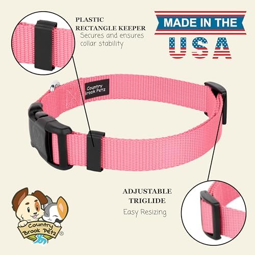 Country Brook Petz - Everyday Nylon Dog Collar for Large, Medium, and Small Dogs and Puppies - for Everyday Use in 30+ Colors (Small, 3/4 Inch Wide, Pink)