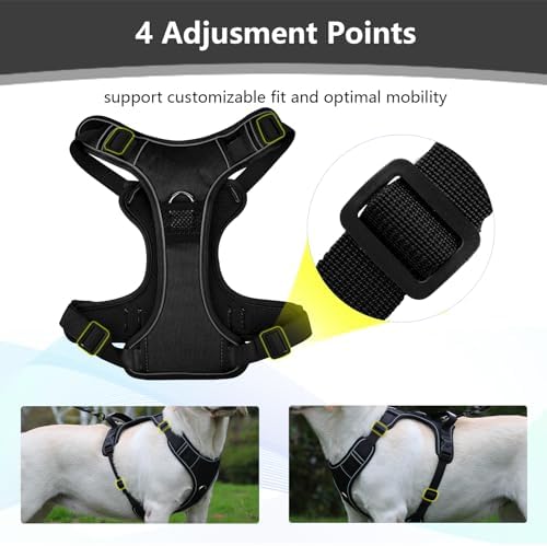 Upgraded Dog Harness with AirTag Holder, Escape Proof Adjustable Vest for Puppy Outdoor Walking, Soft Breathable Jacket with Reflective Strips for Dark Night (Black, M)
