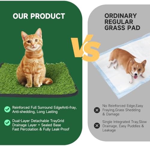 2Pack 18"x14" Artificial Dog Grass Potty Pad with Tray Rubber Backing
