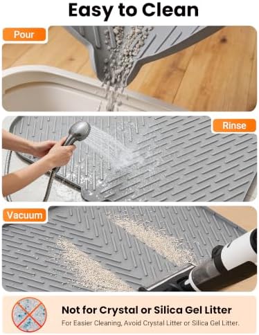 Large Cat Litter Mat, 34 x 22 Inch, Anti-slip Silicone Litter Box Mat, Gray