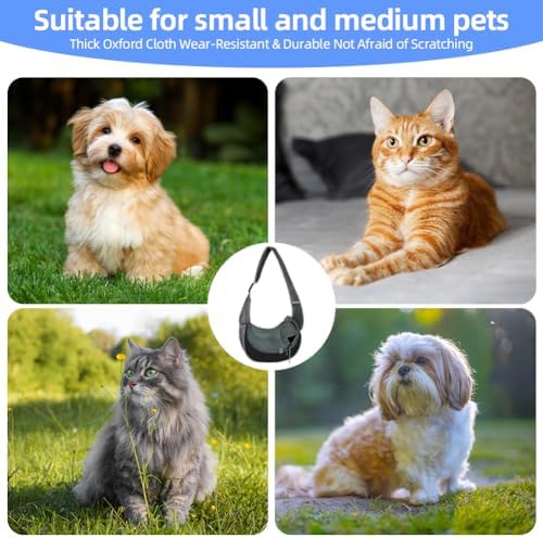 Dog Sling Carrier, Mesh Breathable Puppy Sling with Soft Adjustable Widen Padded Strap, Hand-Free Dog Purse Carriers for Small Dogs Cats, Pet Carrier Backpack for Travel Outdoor, Black