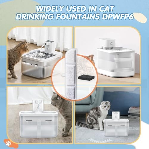 16 Packs Replacement Filters Compatible with Downy Paws Cat Water Fountain - Triple Filtration Filters for DownyPaws 84oz/2.5L Wireless Pet Fountain DPWFP6 (16 Filters & 16 Sponges)