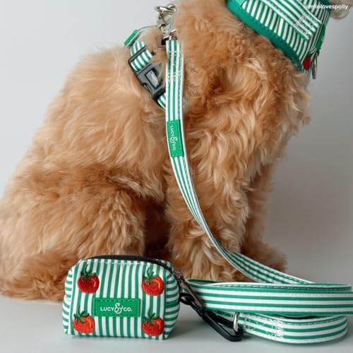 Lucy & Co. Tomato, Tomahto Embroidered Dog Poop Bag Holder and Dispenser, Clips to Leash, Water-Repellent Neoprene, Includes Refill Roll