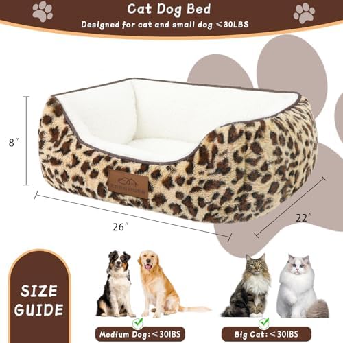 Zerbuger 25in Leopard Rectangle Cat Dog Bed Machine Washable Sleeping Sofa