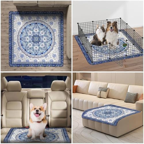 Washable Pee Pads for Dogs 2 Pack,18"x24" Waterproof Non-Slip Reusable Puppy Pad with Fast Absorbent,Leakproof Whelping Pads for Pet Housebreaking (Indigo Blue Medallion, 18"x24"(Pack of 2))