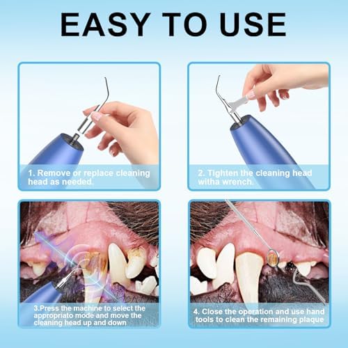 Ultrasonic Dog Plaque Remover Tool, 3 Modes Plaque and Tartar Remover for Dogs, Low Noise Sonic Dog Tartar Remover Dogs Plaque Remover with Toothbrush 2 Cleaning Head for Pet Dental Care