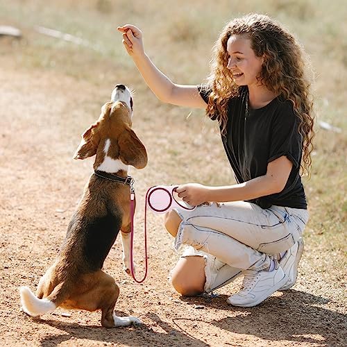 Segarty Dog Retractable Leash, 16ft Heavy Duty Walking Dog Leash for Medium Small Pet up to 44lb, Anti-Slip Handle 360°Tangle-Free Nylon Tape, 1-Handed 1 Button Lock and Release (Pink Wine)