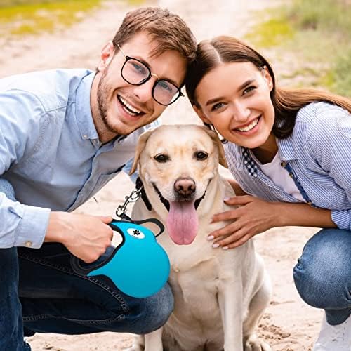16 ft Retractable Dog Leash for Large Dogs up to 110 lbs,Tangle-Free Nylon Tape,Blue Dan L