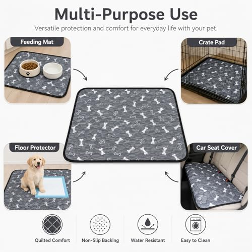 Washable Dog Pee Pad, Reusable Waterproof Puppy Pad, Gray, Small
