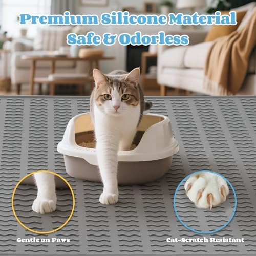 Cat Litter Mat, 47x35in Extra Large Litter Trapping Mat, Grey