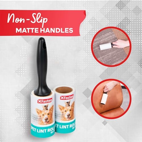XFasten Pet Hair Lint Rollers for Pet Hair Extra Sticky (180 Sheets/ 2 Lint Roller Refills /1 Pet Hair Roller) Cat and Dog Hair Roller, Sticky Lint Roller for Clothes, Pet Hair Removal Tool