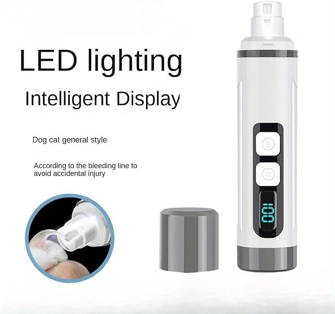 Dog Nail Grinder Quiet- Ultra-Quiet Dog & Cat Nail Grinder with LED Light & Battery Display & Upgrade Grinding Head - Painless Nail Trimmer for Small to Large Pets, Thick Nails, and Sensitive Paws