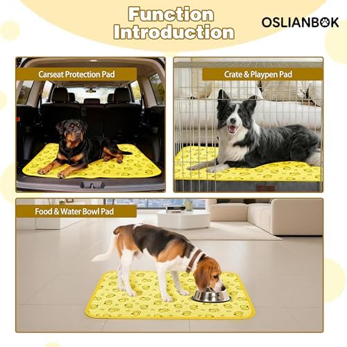 2'Pcs Washable Pee Pads, Reusable Puppy Pet Training Pads, Waterproof Dog Crate, Whelping Pad, Non-Slip Protects Against Urine Leakage Yellow Large