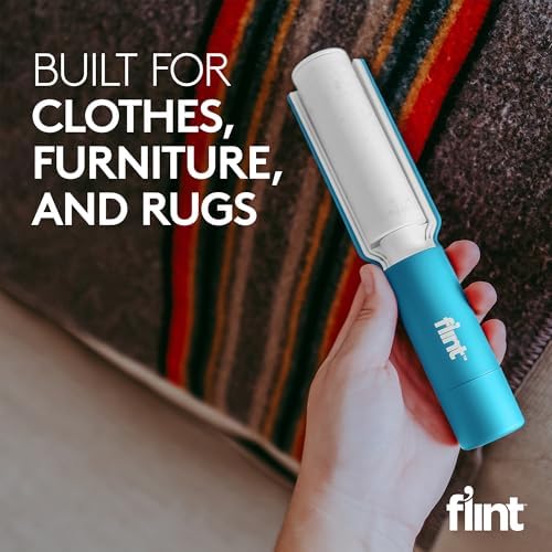 Flint Plus Retractable Lint Remover & Pet Hair Roller for Clothes – Refillable & Reusable Lint Roller with 70 Extra Sticky Tear-Off Sheets – Value Pack, Light Blue