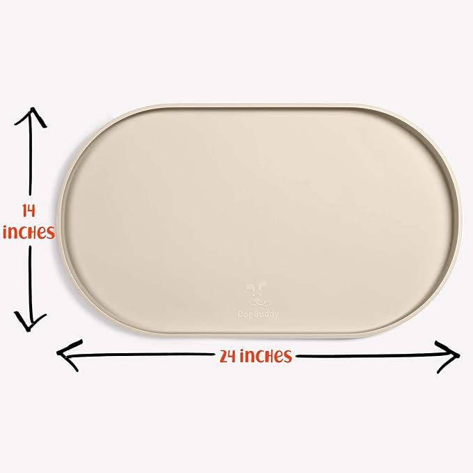 DogBuddy Dog Food Mat - Waterproof Dog Bowl Mat, Silicone Pet Mat for Food and Water Bowls, Nonslip Pet Feeding Mat with Edges, Dogs Food Mats for Floors, Puppy Supplies (Large, White Sand)
