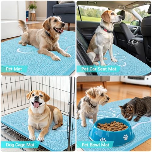 OLANLY Dog Door Mat for Muddy Paws 48x30, Paw Print Design Chenille Mud Mat
