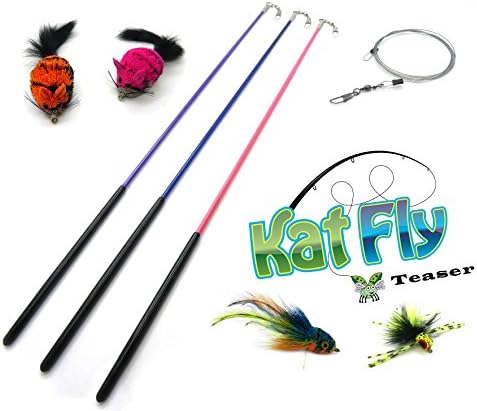 4 Pack Handmade Cat Toy Refill Kit with 21 Inch Wand (Purple Wand)