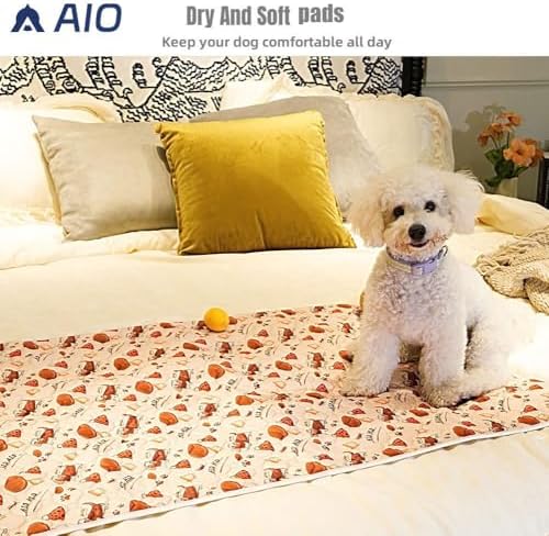 AIO Pet Urine pad Washable Pee Pads for Dogs Anti-Slip Waterproof 2-Pack Reusable Puppy Pads for Potty Training Heavy Absorbency Prevent Leakage Reusable Training Dog Pads 17.7*23.6inch Happy Dog
