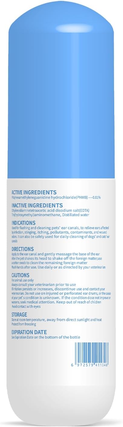 Tris Flush Cat & Dog Ear Cleaner | Pet Ear Infection Treatment | Hypoallergenic pet flush with PHMB. Cleans ear canal & removes odor safely. Includes 20 cotton swabs. 4 fl oz.