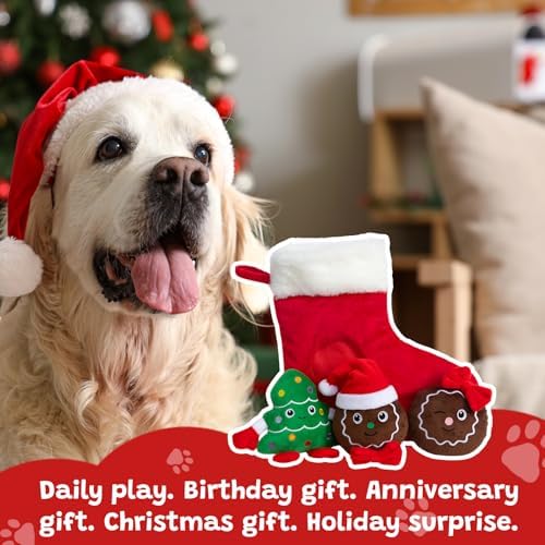 Hollypet Christmas Squeaky Hide and Seek Dog Toys for Small and Medium