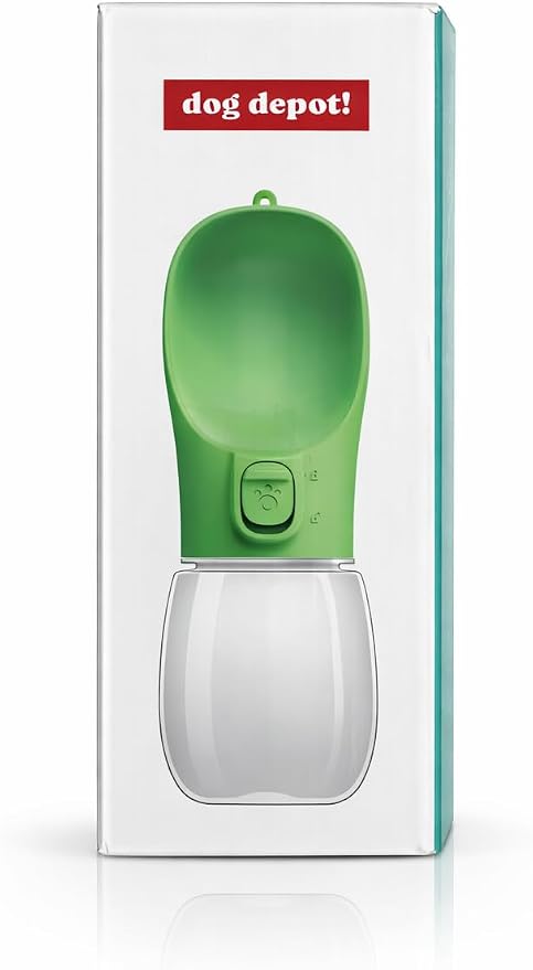 Leak-Proof Portable Dog Water Bottle with Built-in Bowl | Travel Pet Water Dispenser for Hiking, Walking & Outdoor Use | One-Hand Operation (Green)