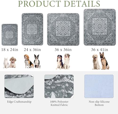 Homimp Washable Pee Pads for Dogs, 2 Pack Reusable Puppy Pads Waterproof, Absorbent and Leakproof Dog Pee Pads, Non Slip Puppy Training Pads, Pet Mat for Floor, Crate, Couch, Whelping,Grey, 36"x36"