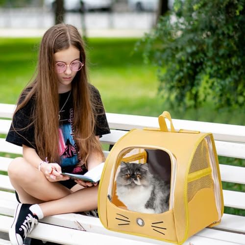 Cat Backpack Carrier, Dog Carrier Backpack for Hiking, Travelling, Camping, Portable Pet Backpack, Ideal for Small Animals & Puppies(Yellow)