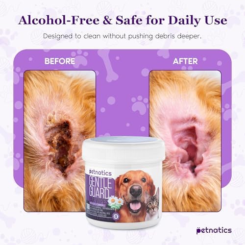 Gentle Guard Dog Ear Wipes with Aloe and Chamomile | Helps Remove Dirt & Wax Buildup | Dog Ear Cleaner Wipes | Alcohol-Free & Pet Safe | Pre-Soaked & Textured Pads | 100 Count 1 Pack