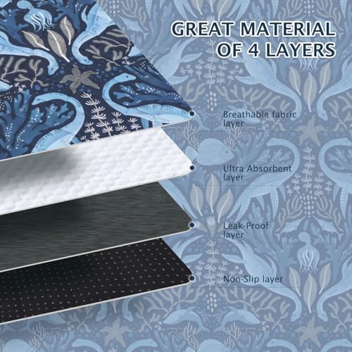 BVAGSS Washable Pee Pads for Dogs, 1 Pack Reusable Leakproof Puppy Wee Wee Pad, Non-Slip Waterproof Pet Training Pads, Super Absorbent Whelping Pads XH081 (Dino Navy, 63X63 Inch (Pack of 1))