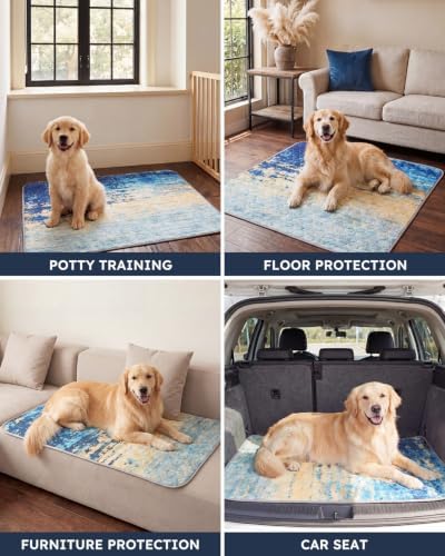 Yoofoss Washable Pee Pads for Dogs and Cats, Super Absorbent Reusable Dog Training Pads with Waterproof, Non-Slip Backing, Abstract Blue Yellow, 36x36 Inch,2 Pack