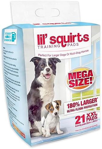 Lil' Squirts XX-Large Mega Training Puppy Pads for Larger Dogs & Multi Dog Homes, Pad Size 3' x 3', 21 Padsper Package, Assorted (82003)