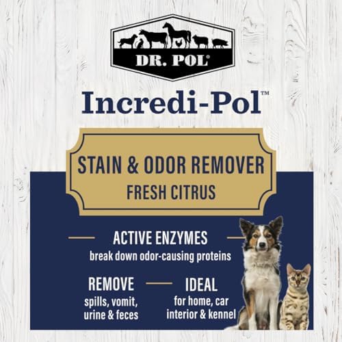 Dr. Pol Incredi-Pol Stain & Odor Remover | Eliminates Dirt, Urine | Safe and Effective Around Pets & Their Favorite Spots | Trigger Spray for Easy Use | 16 oz | Fresh Citrus