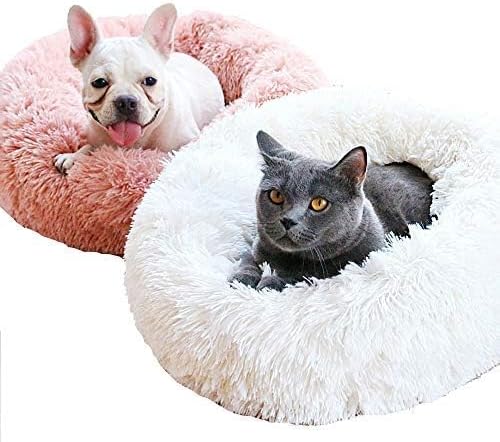 Modern Soft Plush Round Pet Bed for Cats or Small Dogs, Mini Medium Sized Dog Cat Bed Self Warming Autumn Winter Indoor Snooze Sleeping Cozy Kitty Teddy Kennel (24'' D x 8'' H, Dark Grey)