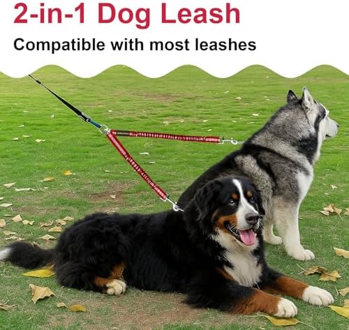 MingXpet 2 Dog Leash, Dog Leash for 2 Dogs, 360° Swivel No Tangle Double Walking Training Leashes for Large Dogs that Pull, Comfortable Shock Absorbing Reflective Bungee, Red