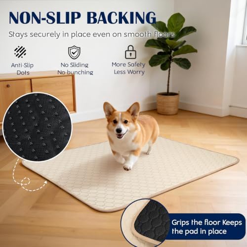 2 Pack Washable Pee Pads for Dogs, 41" x 41", Beige