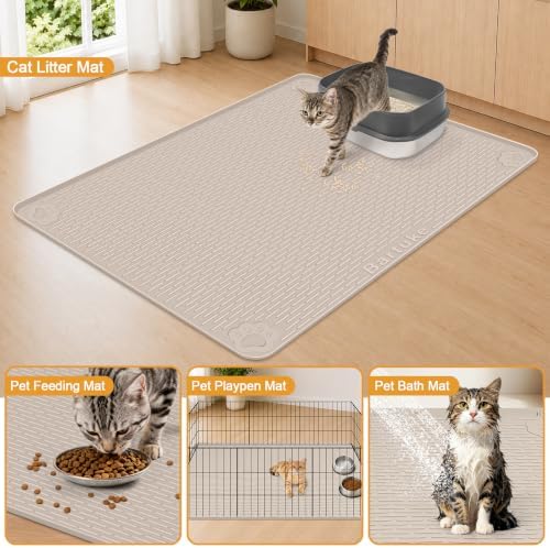 Silicone Cat Litter Mat 40"x28" Cat Mat for Litter Box, Khaki