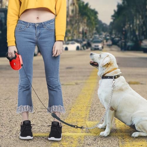 Idepet Heavy Duty Retractable Dog Leash Steel Chain 16ft Pet Leashes