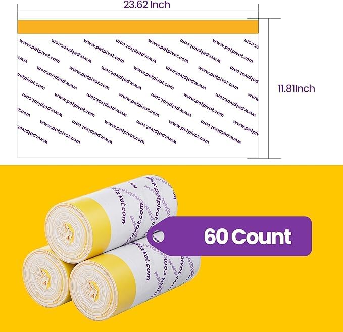 60 Count Litter Box Liners Bags,Compatible with Autoscooper 11 Open-Top Automatic Litter Box,3 Rolls Drawstring Trash Bags,23.62 x 11.81 Inches(3 Packs/60 Counts)
