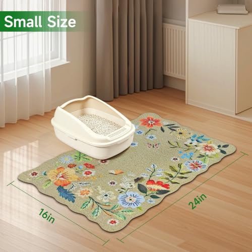 Cat Litter Mat,24"x16" Small Cute Litter Box Mat,Traps 100% Litter