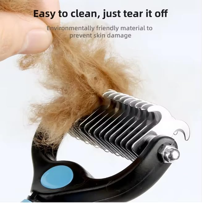 Undercoat Rake and Dematting Brush for Dogs & Cats - Professional 2-in-1 Pet Grooming Tool - Removes Stubborn Mats, Knots, and Tangles Safely and Gently - Reduces Shedding for Heavy-Coated Pets (Blue)
