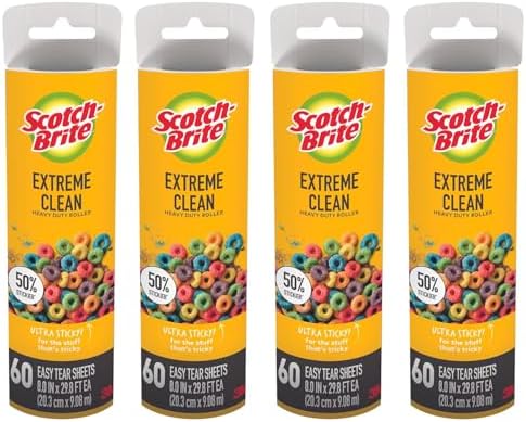 Wide Lint Roller Refills Cat Dog Pet Hair Animal Fur Remover Clothing Upholstery, 60 Per Refill, Pack of 4 (240 Sheets Total)